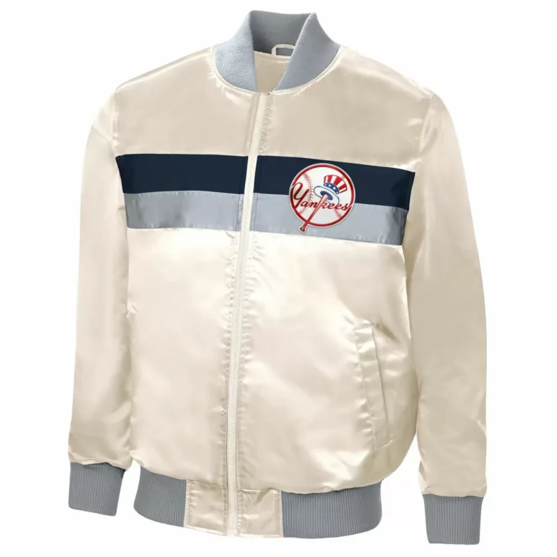 Cream New York Yankees Ambassador Zip Satin Jacket scaled 1