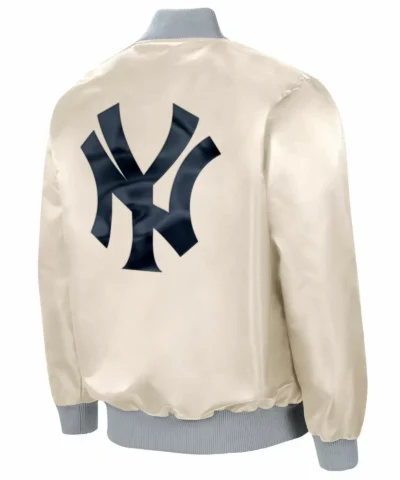 Cream New York Yankees Ambassador Zip Satin Jackets scaled 1