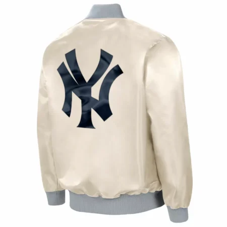 Cream New York Yankees Ambassador Zip Satin Jackets scaled 1