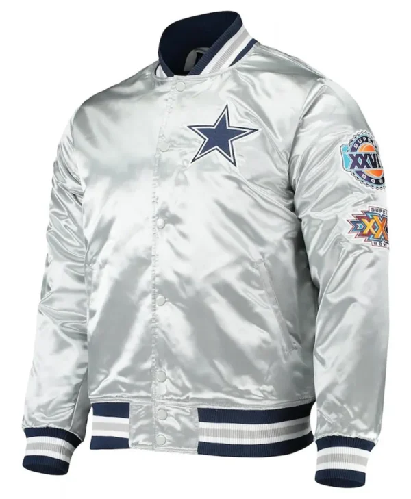 Dallas Cowboys Silver Satin Varsity Jacket