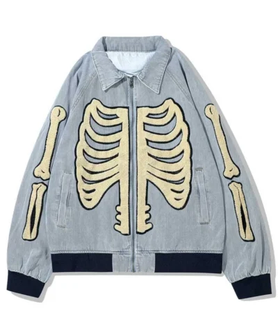 Denim Skulls Patchwork Furry Jacket