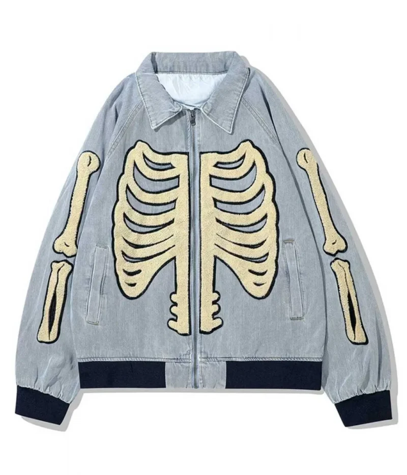 Denim Skulls Patchwork Furry Jacket