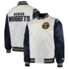Denver Broncos Renegade White Navy Varsity Satin Jacket
