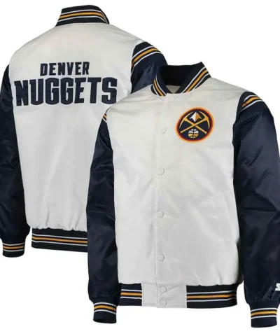 Denver Broncos Renegade White Navy Varsity Satin Jacket