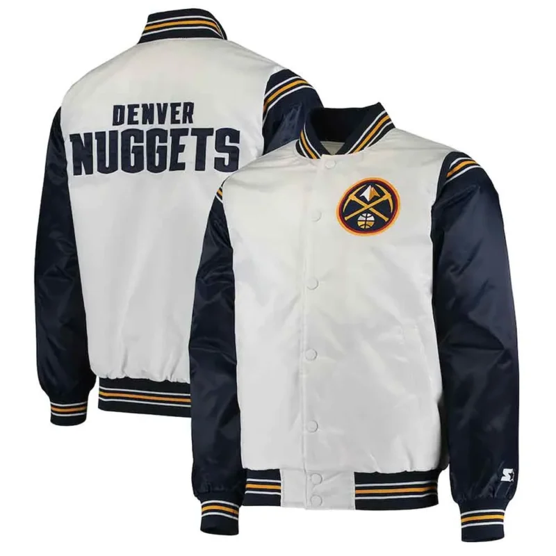 Denver Broncos Renegade White Navy Varsity Satin Jacket