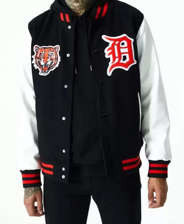 Detroit Tigers Letterman White and Black Jacket