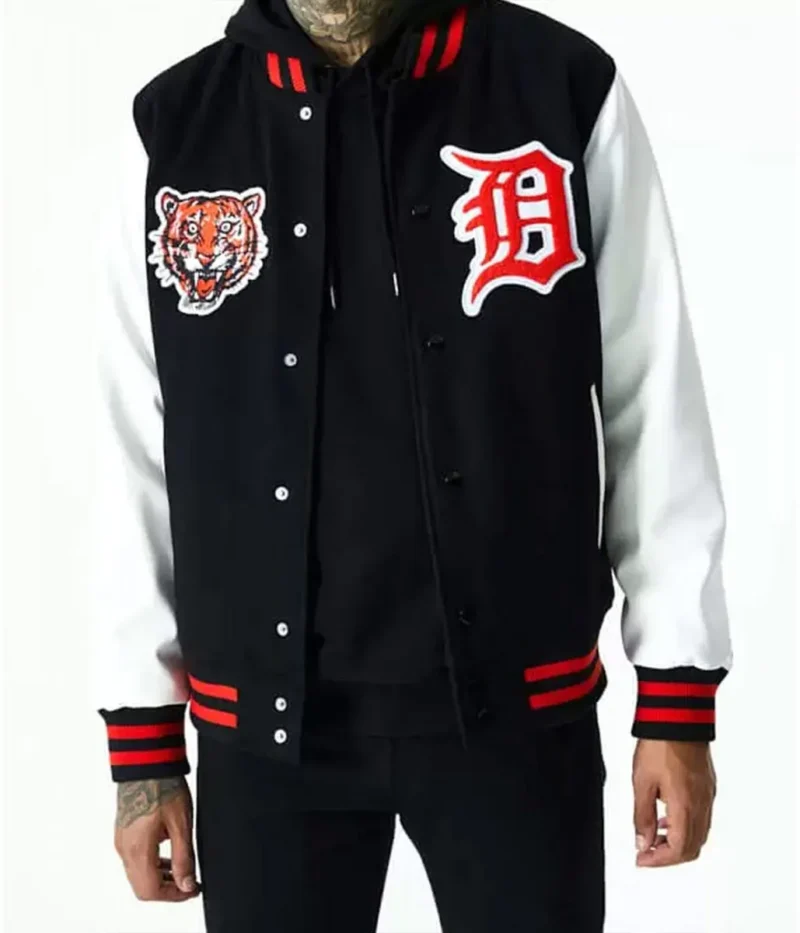 Detroit Tigers Letterman White and Black Jacket