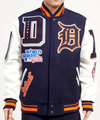 Detroit Tigers Mash Up White and Navy Blue Varsity Jacket