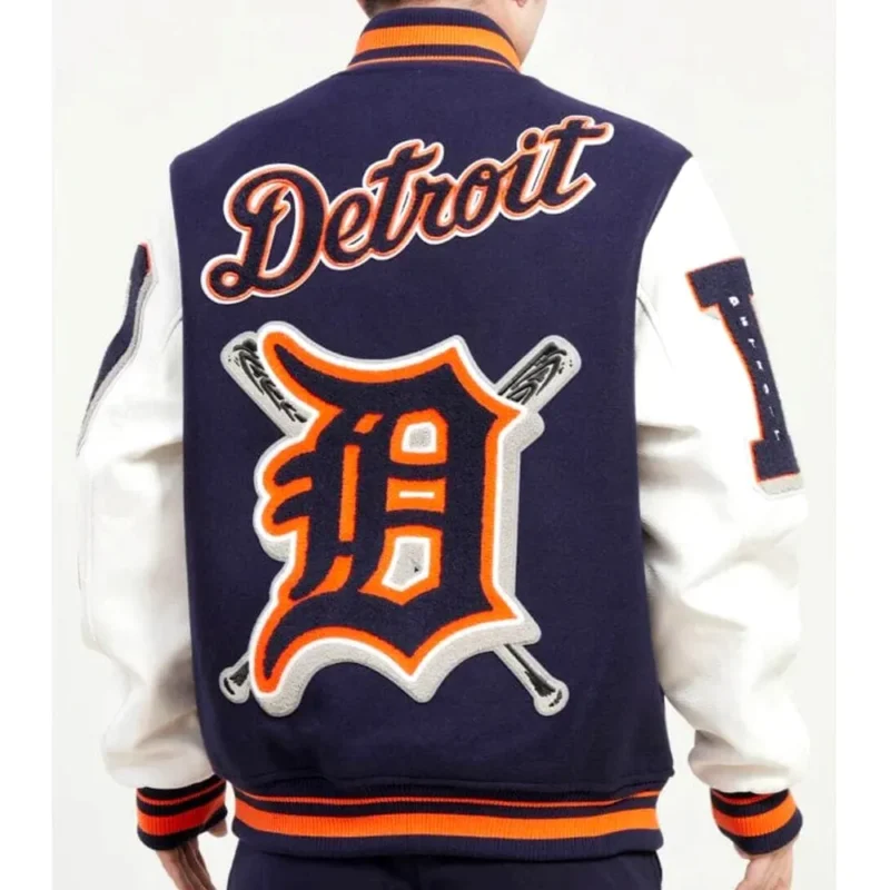 Detroit Tigers Mash Up White and Navy Blue Varsity Jackets