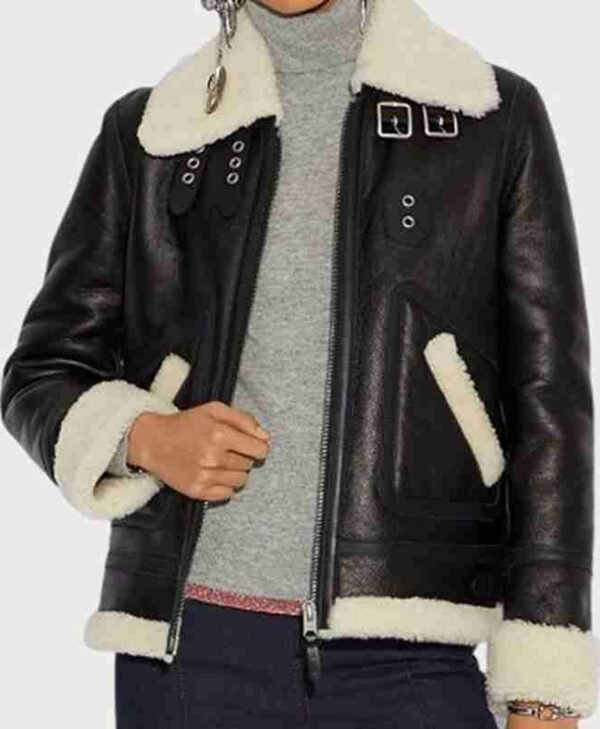 Elana Shearling Aviator Black Jacket