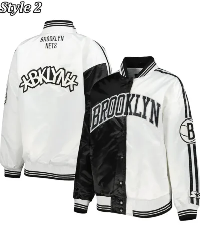 Fast Break Brooklyn Nets Black and White Satin Jacket