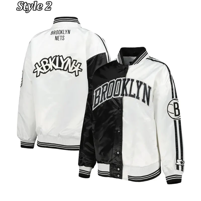 Fast Break Brooklyn Nets Black and White Satin Jacket