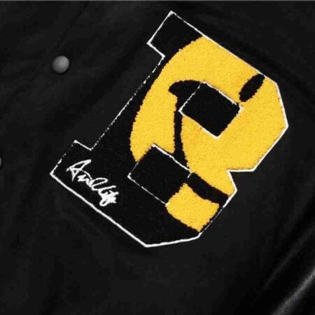 Furry Smiley Patchwork Varsity Black Jacket