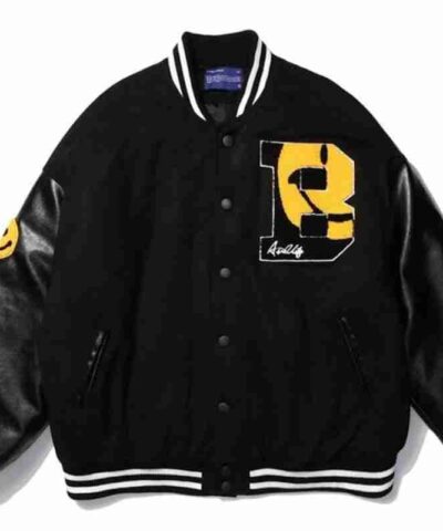 Furry Smiley Patchwork Varsity Bomber Jacket