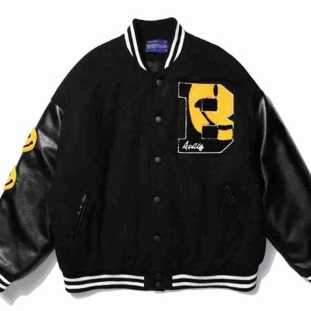 Furry Smiley Patchwork Varsity Bomber Jacket