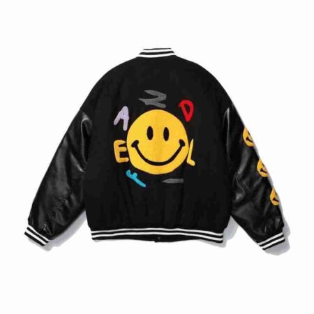 Furry Smiley Patchwork Varsity Jacket