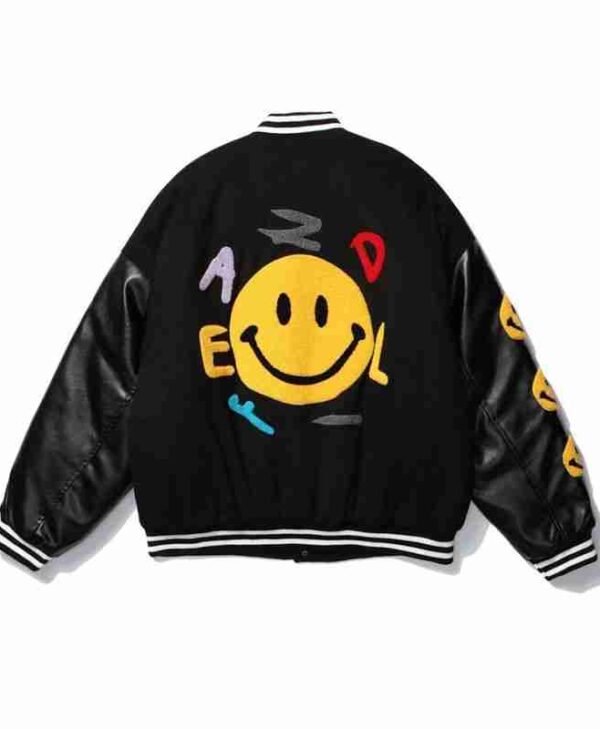 Furry Smiley Patchwork Varsity Jacket