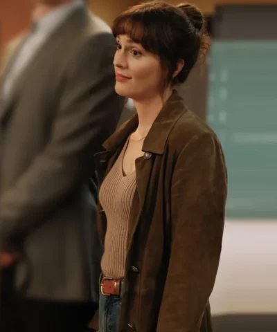Good Cop Bad Cop S01 Leighton Meester Brown Suede Leather Coat Side
