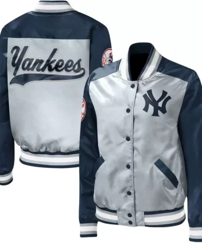 Gray New York Yankees Legend Full Snap Satin Jacket