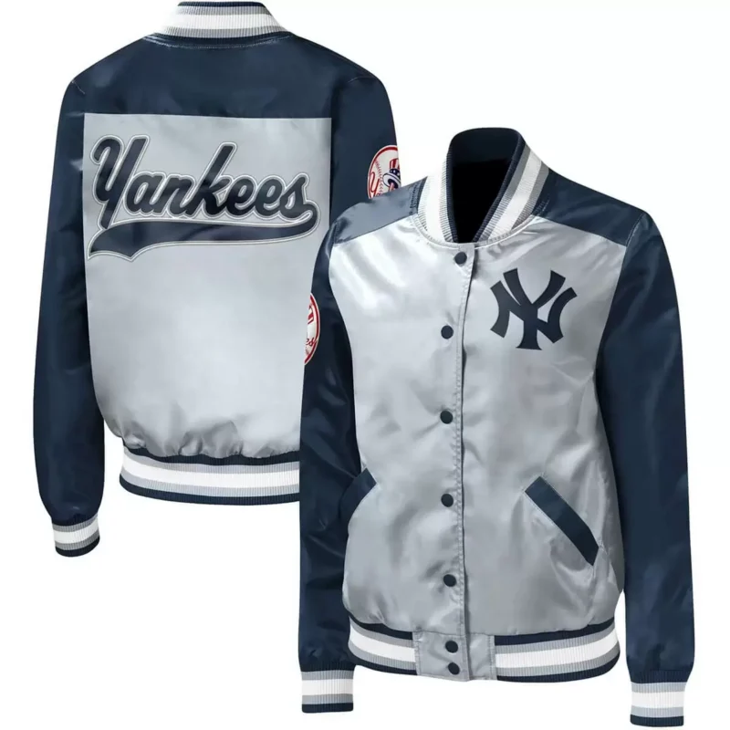 Gray New York Yankees Legend Full Snap Satin Jacket