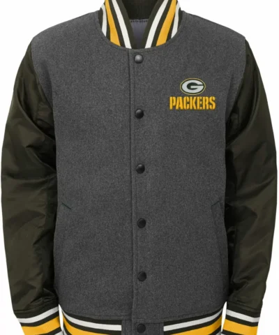 Green Bay Packers Baseball Varsity Jacket scaled 1