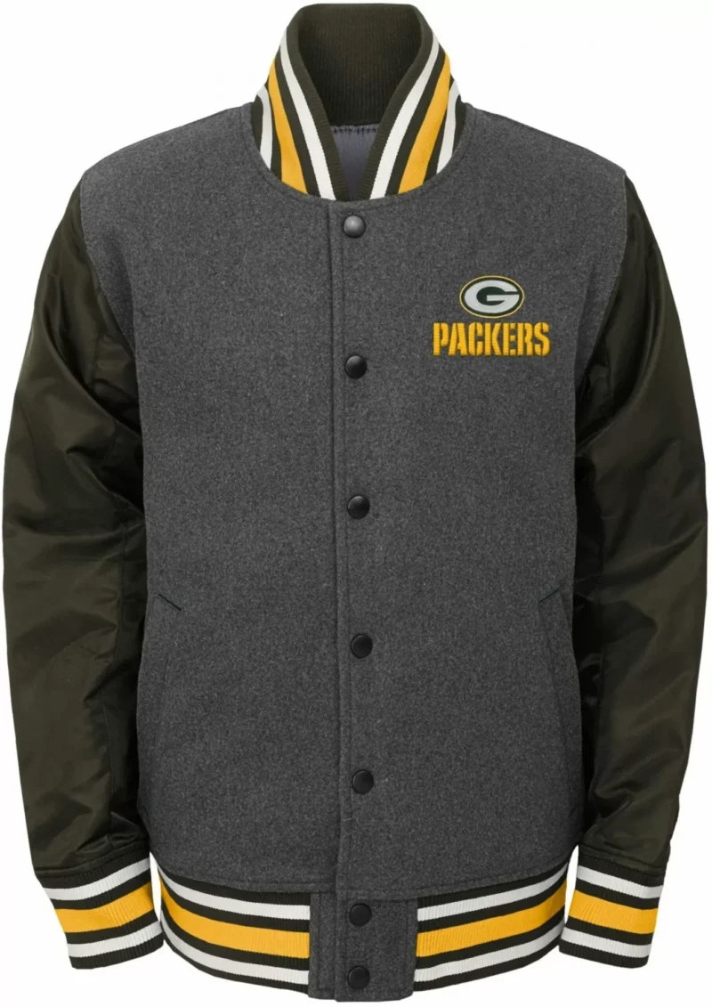 Green Bay Packers Baseball Varsity Jacket scaled 1