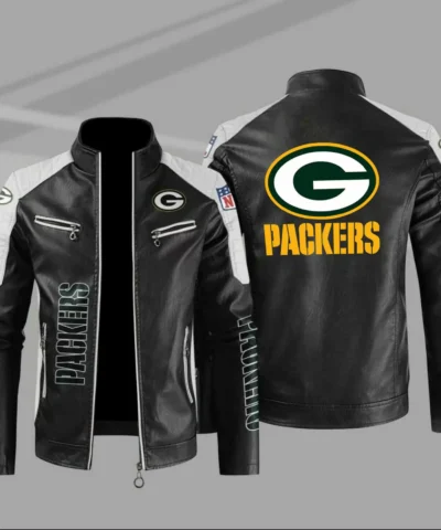 Green Bay Packers Black Color Block Leather Jacket