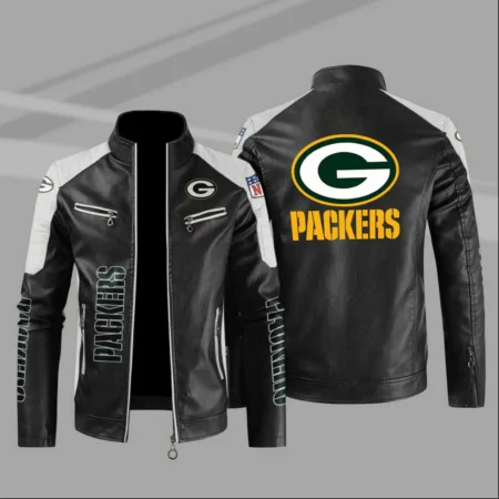 Green Bay Packers Black Color Block Leather Jacket