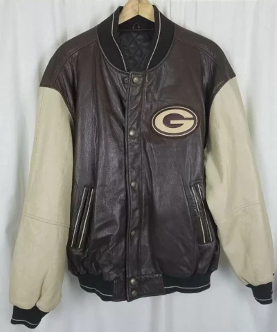 Green Bay Packers Brown And Cream Leather Jacket
