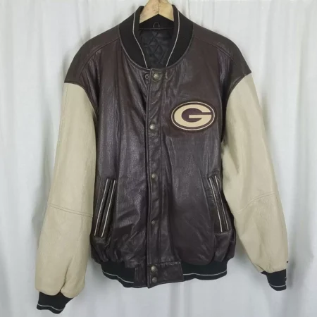 Green Bay Packers Brown And Cream Leather Jacket