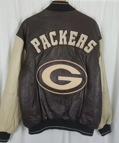 Green Bay Packers Brown And Cream Leather Jackets