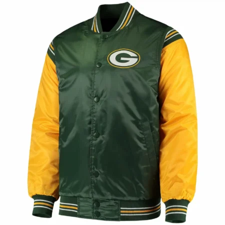 Green Bay Packers Enforcer Satin Full Snap Jackets scaled 1