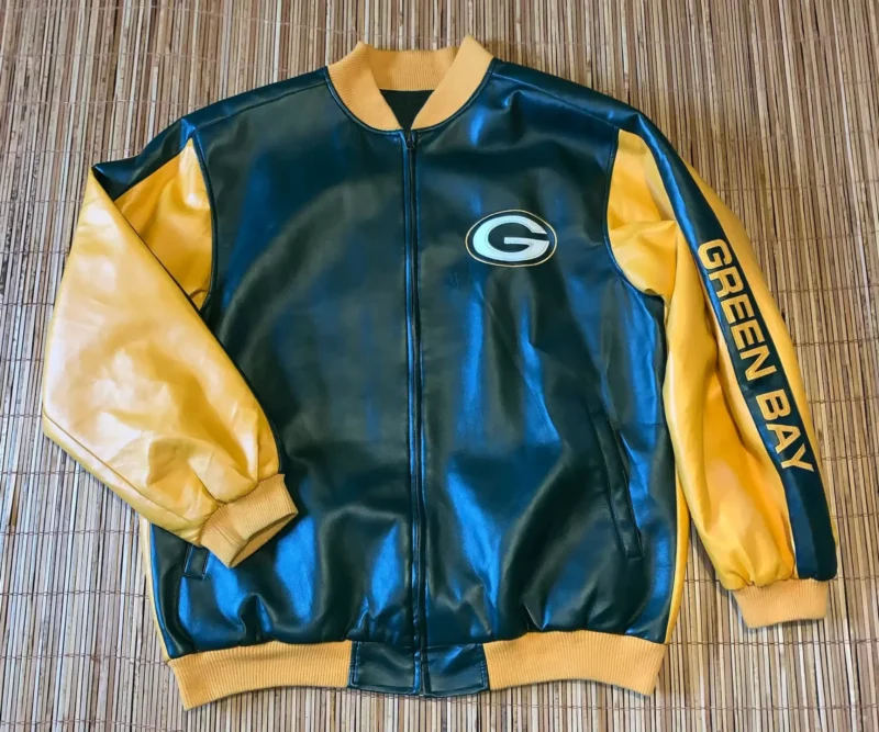 Green Bay Packers Green And Yellow Leather Jacket scaled 1