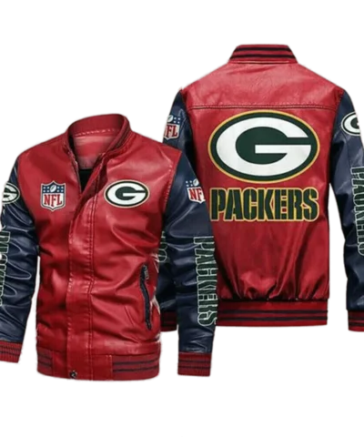 Green Bay Packers Red Navy Bomber Leather Jacket