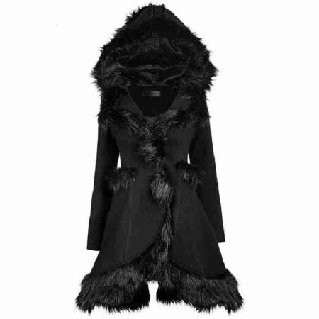 Halloween Black Shearling Hooded Coat