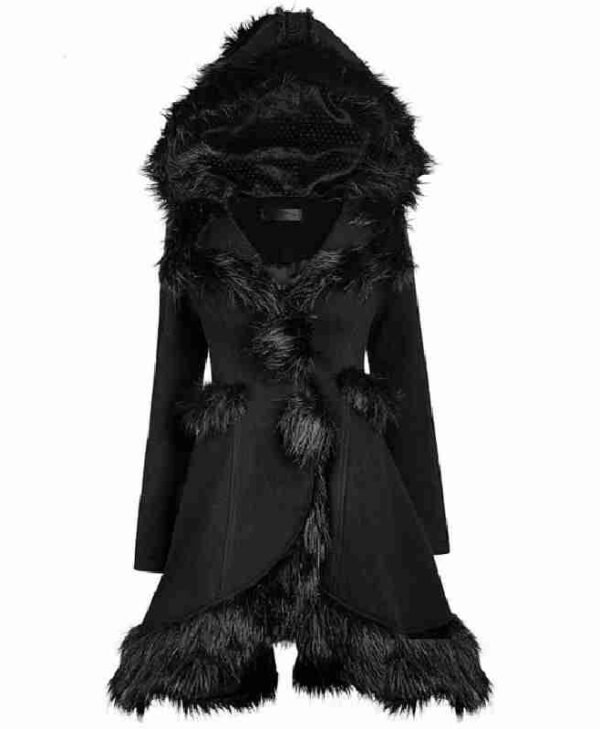 Halloween Black Shearling Hooded Coat