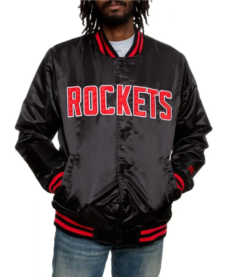 Houston Rockets Satin Bomber Black Jacket