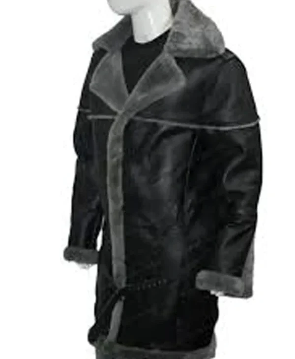 Josh Shearling Fur Lapel Collar Sheepskin Leather Coat 1