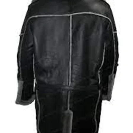 Josh Shearling Fur Lapel Collar Sheepskin Leather Coat Back