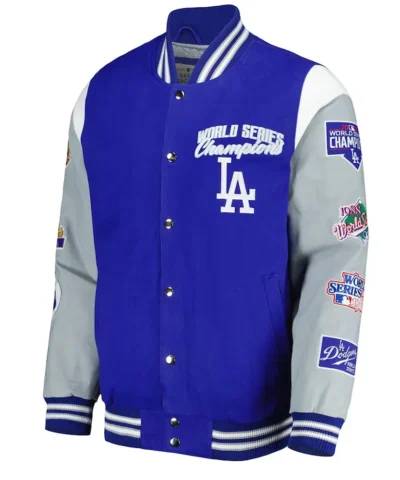 LA Dodgers Franchise Gray and Royal Blue Varsity Jacket