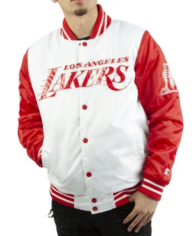 LA Lakers White and Red Satin Jacket