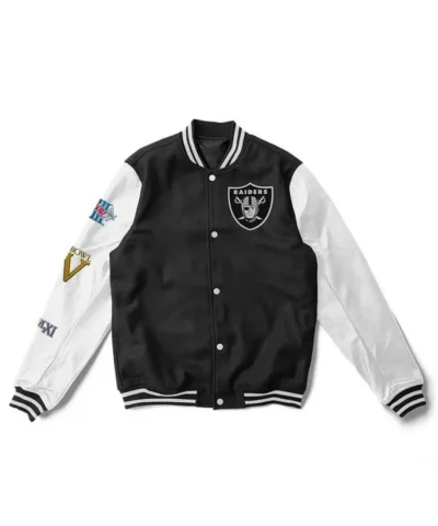 Las Vegas Raiders Letterman White and Black Jacket