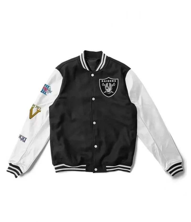 Las Vegas Raiders Letterman White and Black Jacket