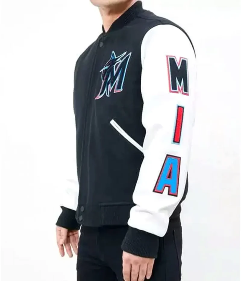 Letterman Miami Marlins Blue and White Jacket