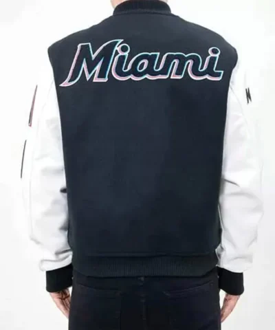 Letterman Miami Marlins Navy Blue and White Jackets
