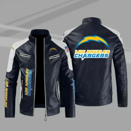 Los Angeles Chargers Blue Color Block Leather Jacket