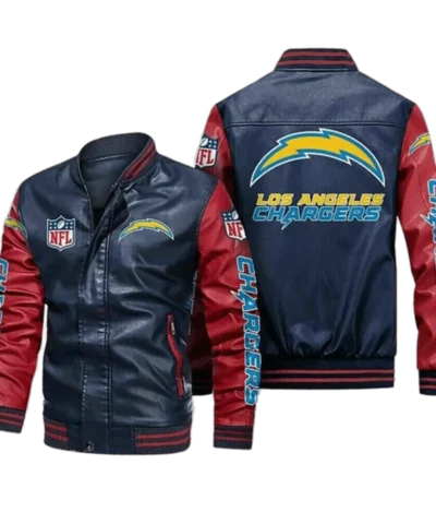 Los Angeles Chargers Navy Red Bomber Leather Jacket