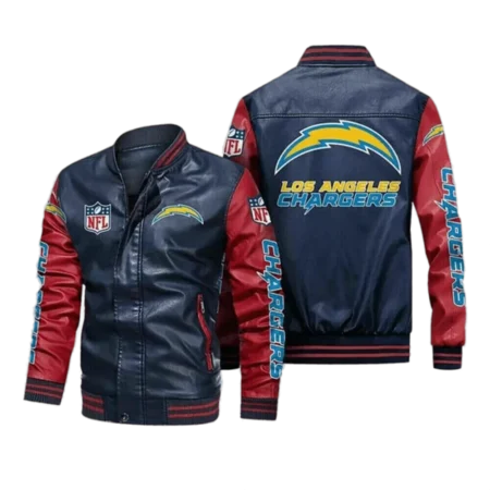Los Angeles Chargers Navy Red Bomber Leather Jacket