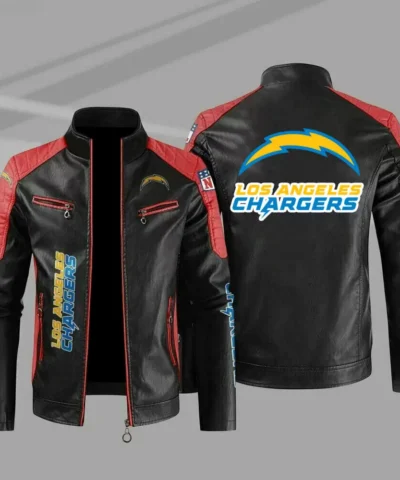 Los Angeles Chargers Red Color Block Leather Jacket