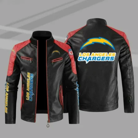 Los Angeles Chargers Red Color Block Leather Jacket